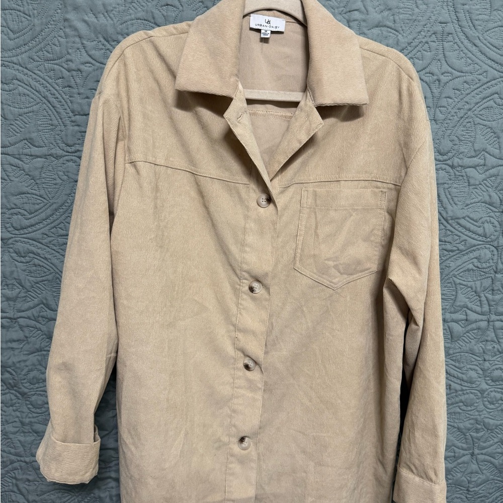 Beige Casual Button-Down Shirt